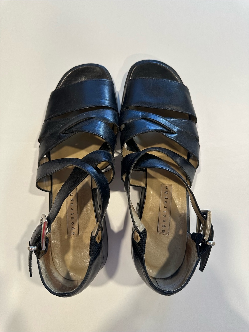 Women's Black Strappy Leather Sandals with Buckle